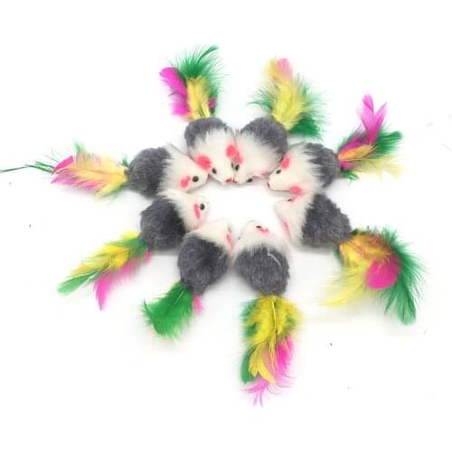 Cute Mini Soft Fleece False Mouse Cat Toys Colorful Feather Funny Playing Training Toys For Cats Kitten Puppy Pet Supplies