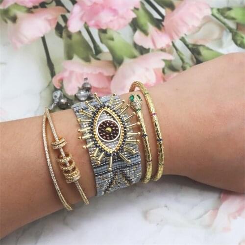 ZHONGVI Fashion Miyuki Evil Eye Bracelets For Women CZ Pave Curb Link Chain Bangle Cubic Zirconia Luxury Jewelry Gifts Wholwsale