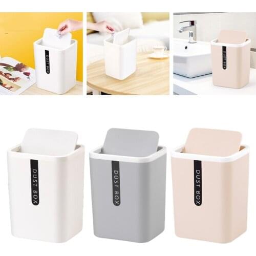 H55A Mini Desktop Trash Can Tabletop Plastic Waste Bin with Lid Garbage Basket Decor