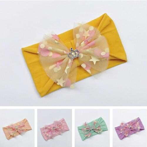 2021 New Baby Girls Headband Crown Bows Knotted Headbands Soft Nylon Hair Bows Children Hair Accessories Elastic Turban Bands