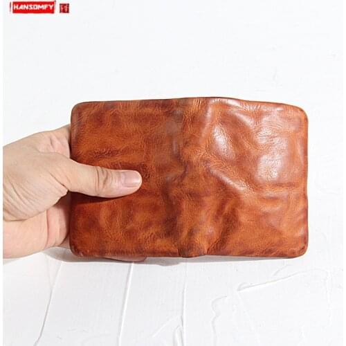 2020 New Mini Purse Leather Men Short Wallet Cowhide Male Card Holder Small Wallets Retro Old Fashioned Coin Purses Original