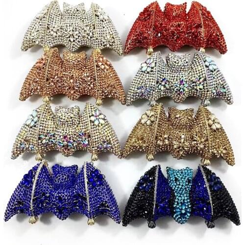 2021 New Arrival Bat Shape Diamond Evening Purse Women Crystal Bag Red/Champagne/Blue 8 Colors Lady Party Prom Shoulder Handbags