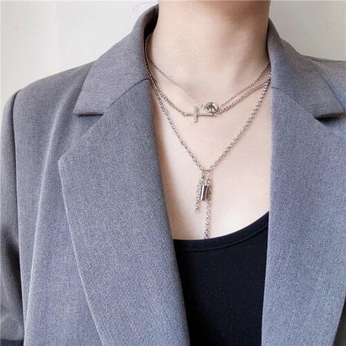 Rongho New hiphop Cross chokers necklaces for women Metal lock letter coin pendant necklace vintage female bijoux