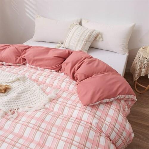1pc Simple Nordic Geometric Plaid Duvet Cover Soft Washed Cotton Zipper Grid Quilt Cover Single Queen King Size Home Textile