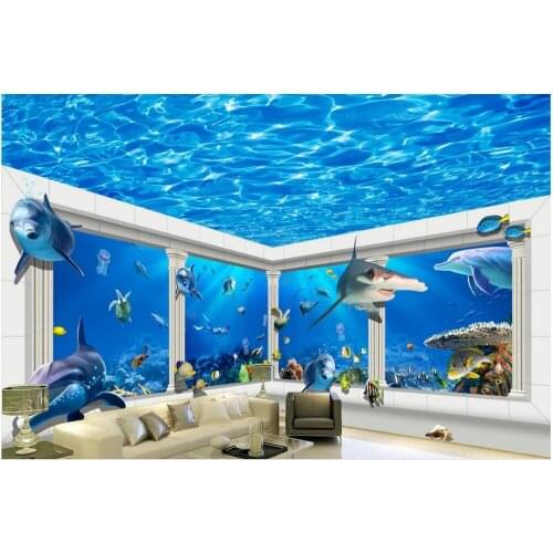 Custom 3d photo wallpaper Sea World theme Roman 3D stereoscopic space dolphin Home Decoration Non woven roll