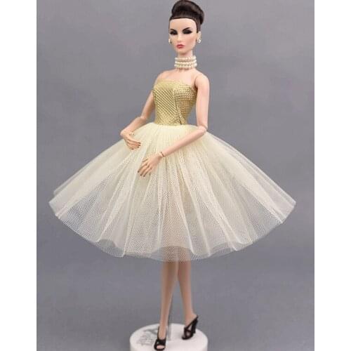 Amazing Golden Dress Skirt Lace Party Wedding Princess Gown Fashion Outfit Clothes For 1/6 Barbie Xinyi Fr Doll Girl Gift