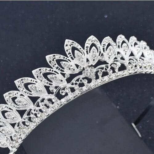 Luxury Leaf Flower Shiny Crystal Hair Accessories Headband Princess Queen Crown Bridal Wedding Birthday Party Headdress Jewelry