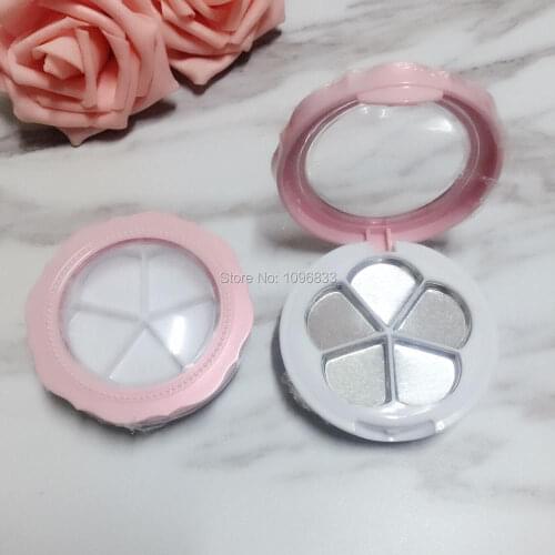 Pink Eyeshadow Case 5 Palettes Pans Flower Model Double Layers Eye shadow Container with Mirror, Cosmetic Compact, 30pcs/Lot