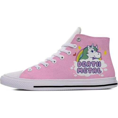 Hail Satan unicorn Rainbow Death Metal Fashion Casual Canvas Shoes High Top Lightweight Breathable 3D Printed Men women Sneakers