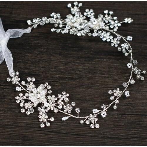 Crystal Pearl Wedding Headband for Bridal Headpiece Silver color Handmade Headband tiara Wedding Hair Jewelry Hair Accessories