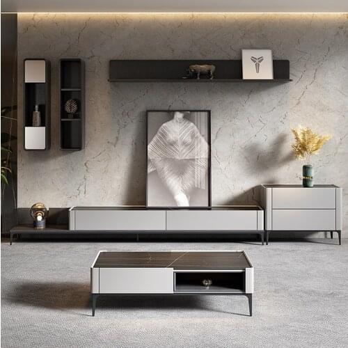 Light luxury rockboard TV cabinet telescopic Nordic coffee table TV cabinet living room small coffee table combination