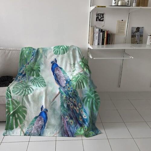 Bedroom Warm Blankets Peacock Watercolor Leaves Sofa Throw Blankets Childrens Baby Soft Blankets Airplane Portable Blanket