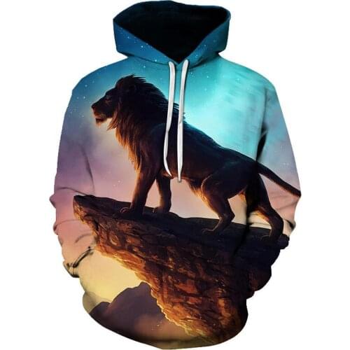 Mens Hoodie Hip Hop Sweatshirt Mad Lion and Wolf Digital 3D Printing Fashion Brand Large Size Mens/Womens Universal Sportswea