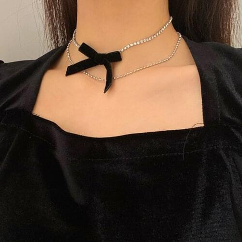 Vogallery Sexy Black Velvet Chokers For Women Fashion Party Short Necklace Luxury Zircon Chains Multilayer Choker Jewelry