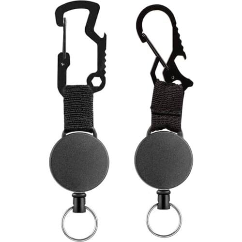 Camping Retractable Key Chain, Heavy Duty Badge Holder with Multi-Tool Carabiner, Tactical Keychain with Steel Wire Outdoor