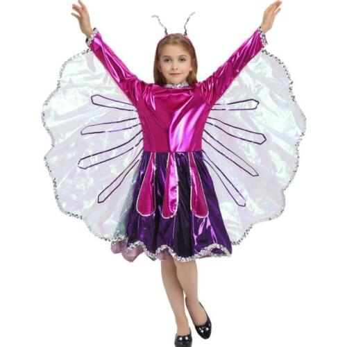 High quality Purple Butterfly ladyb Fairy Costumes Girls Kids Forest Woodland Green Elf Fairy Costume Cosplay Tinker Bell Dress