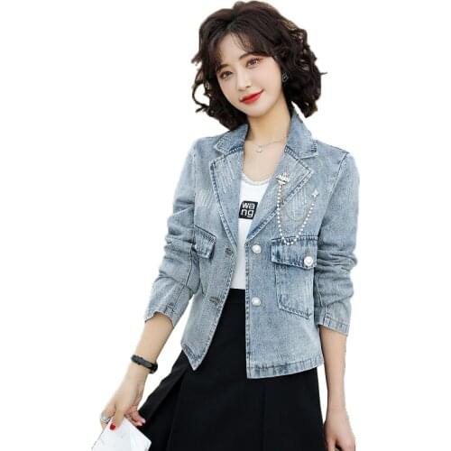 Women Cowboy Jacket 2021 Autumn Denim Coat Short Jeans Jackets Female Casual All-match Tops Womens Jacket Cardigan Plus Size C