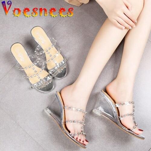 6/8cm Wedges Women Slippers Summer New Fashion Walking Show High Heels Outside Chain Adult Sandals Sexy Party Dress Women Shoes