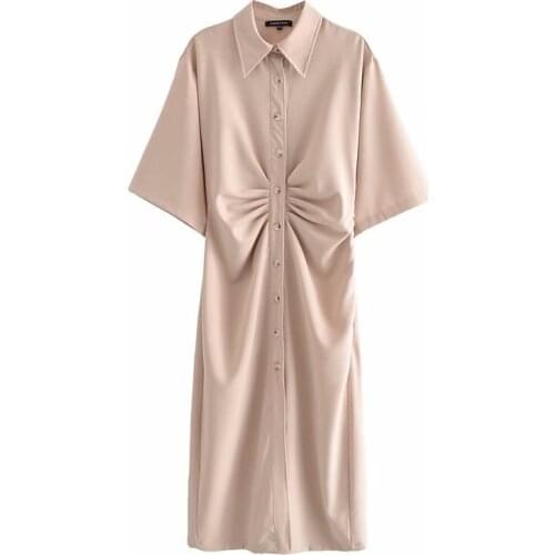Summer Dress Women Robe Femme Chic Button-up Draped Shirt Dresses Vintage Short Sleeve Side Y2K Dress For Woman Vestido De Mujer