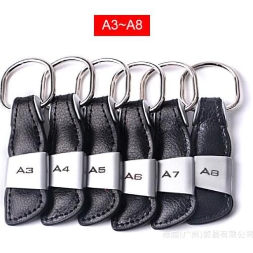 10pcs Car Emblem Badge Genuine Leather Key Chain Ring for Audi A1 A3 A4 A5 A6 A8 TT Q2 Q3 Q5 Q7 Q8 Keychain Keyring Keyfob Car
