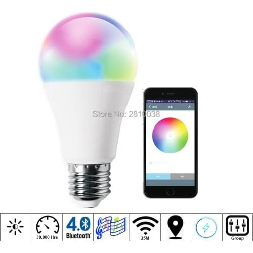 2pcs/Lot Magic colors led lamp 7W E27/26 smart bulb RGBW led lighting lamp Bluetooth 4.0 light bulb AC100-240V for Home hotels