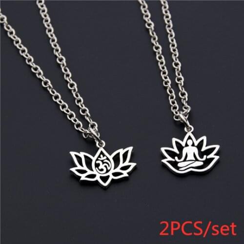 2PCS/ Silver Color Alloy Lotus Flower Yoga OM Yogi Meditation Pendant Necklace