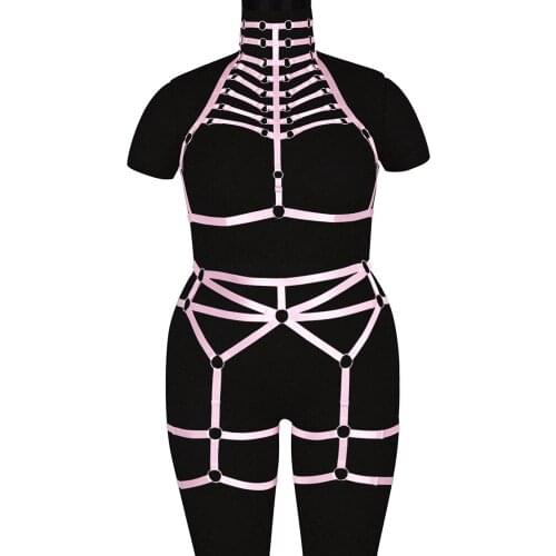 2pc Elastic Bondage Harness Plump Womens Clothing Exotic Costumes Plus Size Halloween Rave Goth Accessories Sexy Lingerie Set