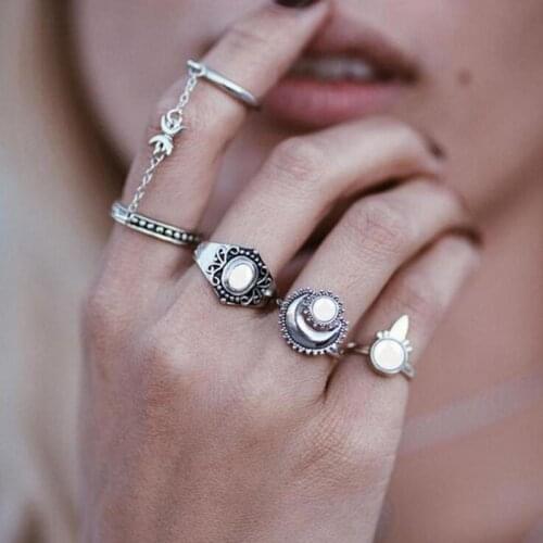Punk Bohemian Unique Design Chain Of 5 Sets Of Sets Ring Ring Wholesale For Women Full Finger Rings For Women