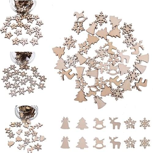 50/100pcs Mini Christmas Wood Ornament Snowflake Xmas Tree DIY Wooden Craft Christmas Tree Home Decoration