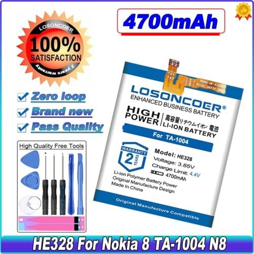100% New LOSONCOER 4400mAh HE328 Battery for Nokia 8 Nokia8 TA-1004 N8 H 328 High Quality Smart Phone Rechargeable Battery