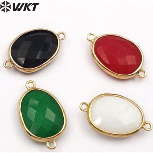 WT-C257 2018 Fashion Design oval Shape Charming stone Natural Crystal Connector with Metal Electroplated for Women Jewelry