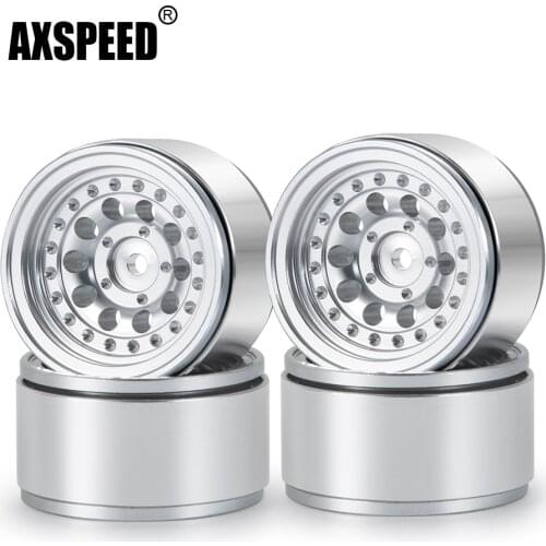 AXSPEED 4Pcs 1.0inch Micro Metal Silver Beadlock Wheel Rims Hubs for 1/24 RC Crawler Car Axial SCX24 90081 Upgrade Parts