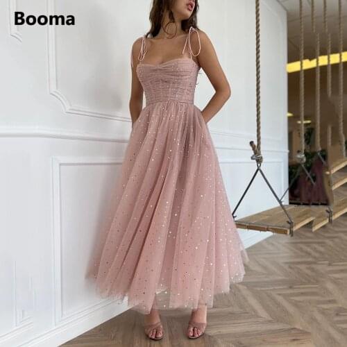 Sparkly Blush Prom Dresses 2020 Spaghetti Straps Pleated Tulle Short Evening Dresses Strapless A-Line Formal Gowns with Pockets