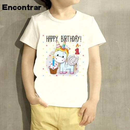 Kids Happy Birthday Unicorn Design Baby Boys/Girl TShirt Kids Funny Short Sleeve Tops Children Cute T-Shirt,HKP3048