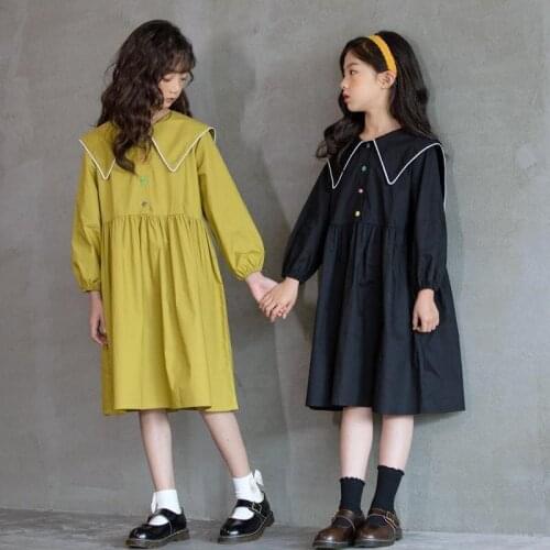 Kids Party Dress For Girls Spring Schoolgirl Cotton Long Sleeve Kids Clothing Classic Dresses for Girls 4 5 7 9 11 13 Years Old