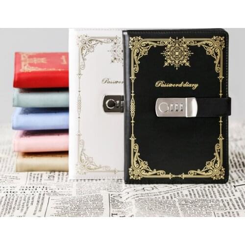 A5 retro style diary with password lock hot stamping PU cover hand ledger creative student notebook office school supplies
