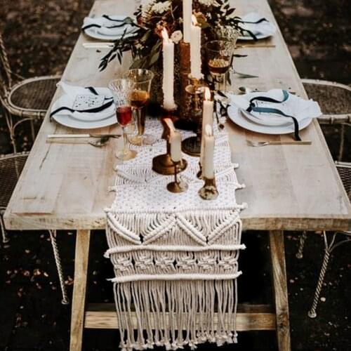Boho Macrame Table Runner Wedding Decoration Hollow Out Table Runner with Tassels Morocco Nordic Style Birthday Party Supplies