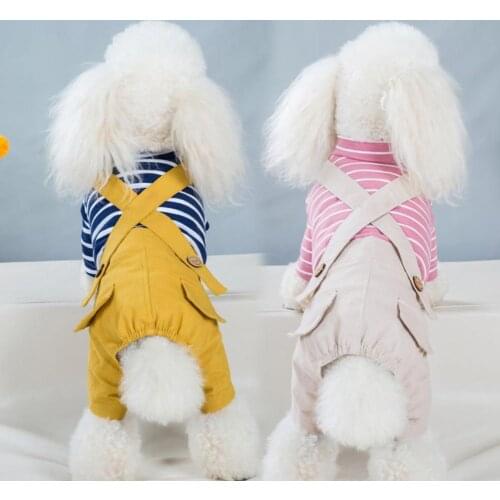 70% Dropshipping!!Pet Overalls Striped Keep Warm Cotton Dog Cute Suspender for Spring