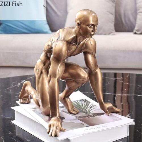 European Vintage Athletes Starting Sculpture Ornaments Creative Resin Nude Male Statue Crafts Living Room Entrance Decoration