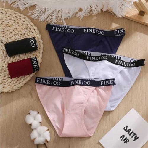 FINETOO 2PCS/Set Cotton Briefs Women Sexy Low Waist Panties Female Underpants Solid Color Panty Intimates Women Lingerie M-2XL