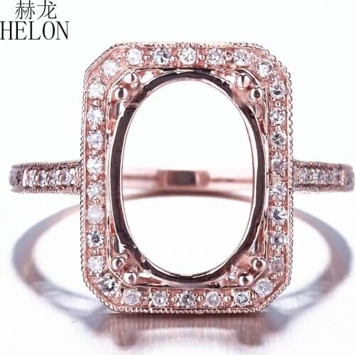 HELON 10x14mm Oval Solid 14k Yellow Gold Natural Diamonds Women Vintage Filigree Trendy Fine Jewelry Semi Mount Ring Setting