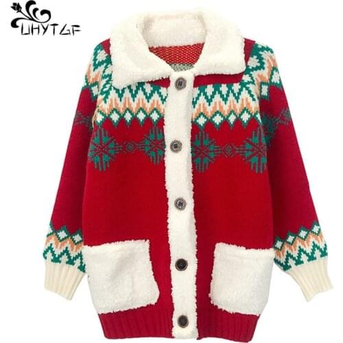 UHYTGF Autumn Winter cardigan women Korean cardigans tops Female knitted Sweater 3XL Large size Loose women sweater coat X476