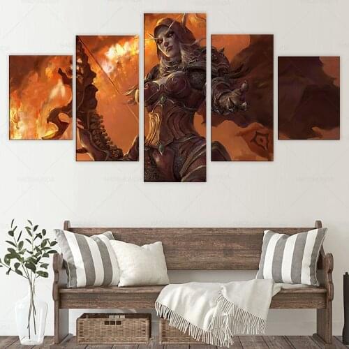 5 panels Sylvanas Windrunner WOW World of Warcraft Game Canvas Painting Wall Art Home Decor Modula Picture posters and Prints