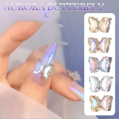 2PC Aurora Glitter Sequins 3D Butterfly Zircon Nails Rhinestones Jewelry DIY Professional Manicure Nail Art Decorations Tool