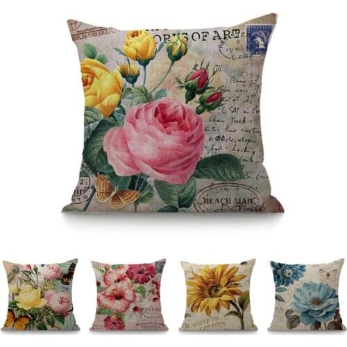 Square 18" Sun Flower Peony Printed Cartoon Throw Cushion For Sofa Car Home Decor Living Room Decorative Pillows 45x45 cm