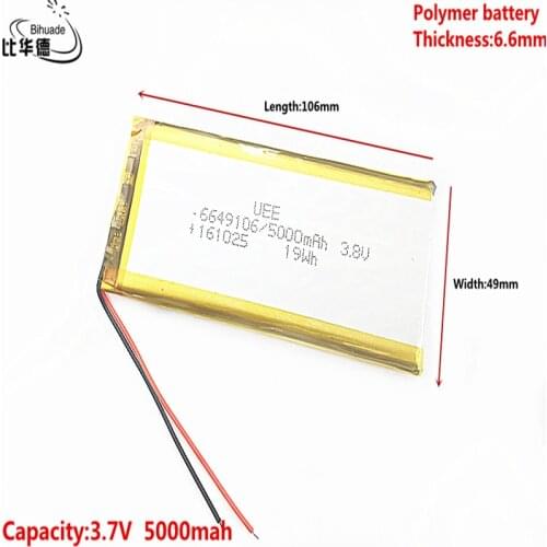 Liter energy battery 3.8V,5000mAH 6649106 Polymer lithium ion / Li-ion battery for tablet pc BANK,GPS,mp3,mp4
