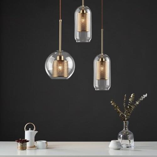 Loft Modern Pendant Light Glass Ball Hanging Lamp Kitchen Light Fixture Dining Hanglamp Living Room Luminaire ZM112514