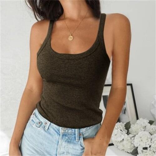 Women Solid Round Neck Ribbed Tank Top Camisole Women Summer Basic Elastic Tank Top O Neck Solid Tank Top Plus Size