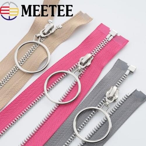 1pc 60/85cm Open-End Metal Zippers Silver O Ring Zipper Zip For Sewing Down Coat Garments Zipper Sewing Accessories