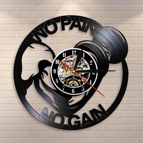 Keeping Fit Retro Handmade Gift Exercise Room Sport Club Decorative Art Clock No Pain No Gain GYM Sport Vinyl Record Wall Clock